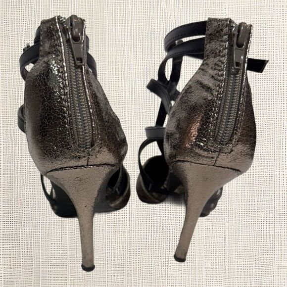 VTG Charlotte Russe Strappy Heels Metallic Gunmetal Pointed Toe Stilettos Size 6 - Picture 3 of 5